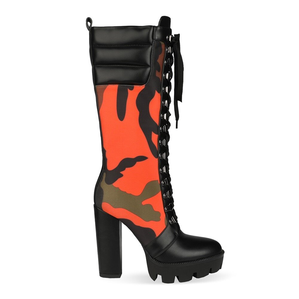 best Perixir Boots Women Fashion Camouflage Print Long Boots Winter Thick Heel Platform Mid-Calf Boots Knee High female+shoes 0 shop online at M2K Trends for