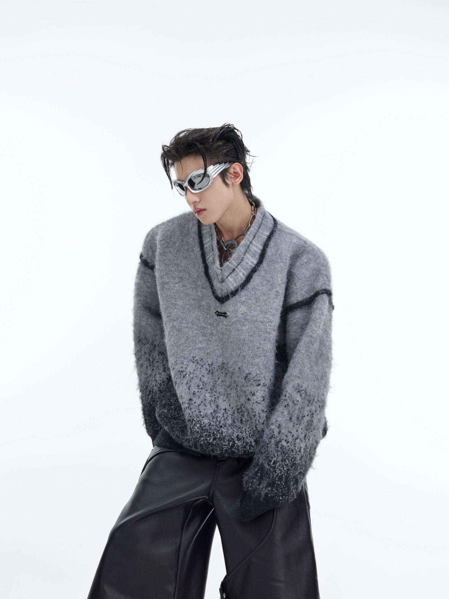 best Polka Dot Gradient V-neck Sweater With Metal Embellishments 0 shop online at M2K Trends for #CasualElegance #TrendySweater #WomensFashion #CozyStyle #UniqueDesign #StatementPiece #FashionForward #FeminineStyle #LayeringEssential #SeasonalWardrobe