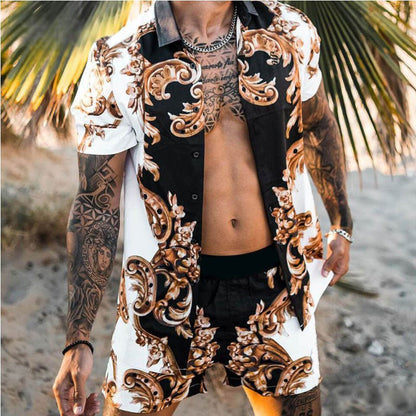 best Print Lapel Short Sleeve Shirt Set Summer Mens Fashion Beach 0 shop online at M2K Trends for