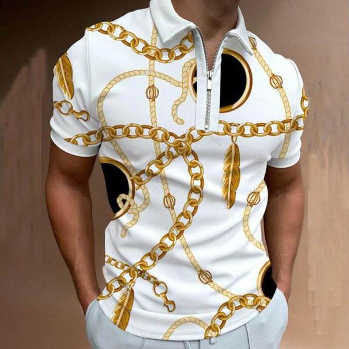 best Printed Short-sleeved Zipper Lapel Pullover T-shirt Clothing shop online at M2K Trends for