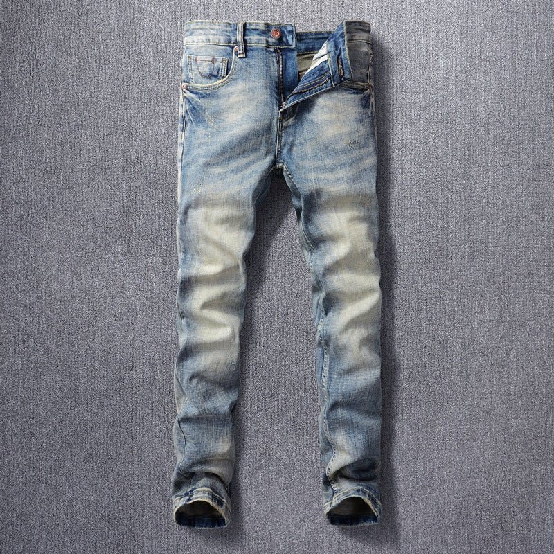 best Retro Fashion Men's Jeans Made Old Washed Slightly Elastic Clothing shop online at M2K Trends for mens pants