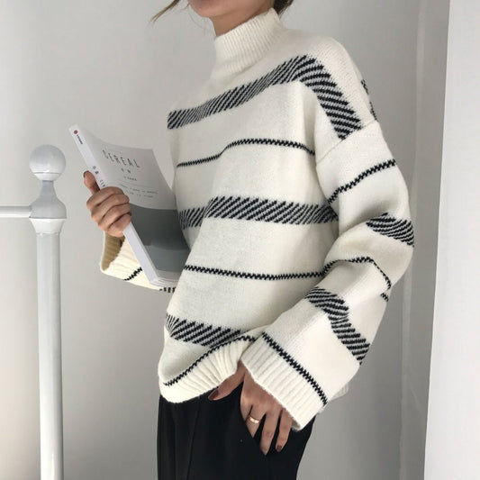 best Retro sweater turtleneck striped sweater 0 shop online at M2K Trends for