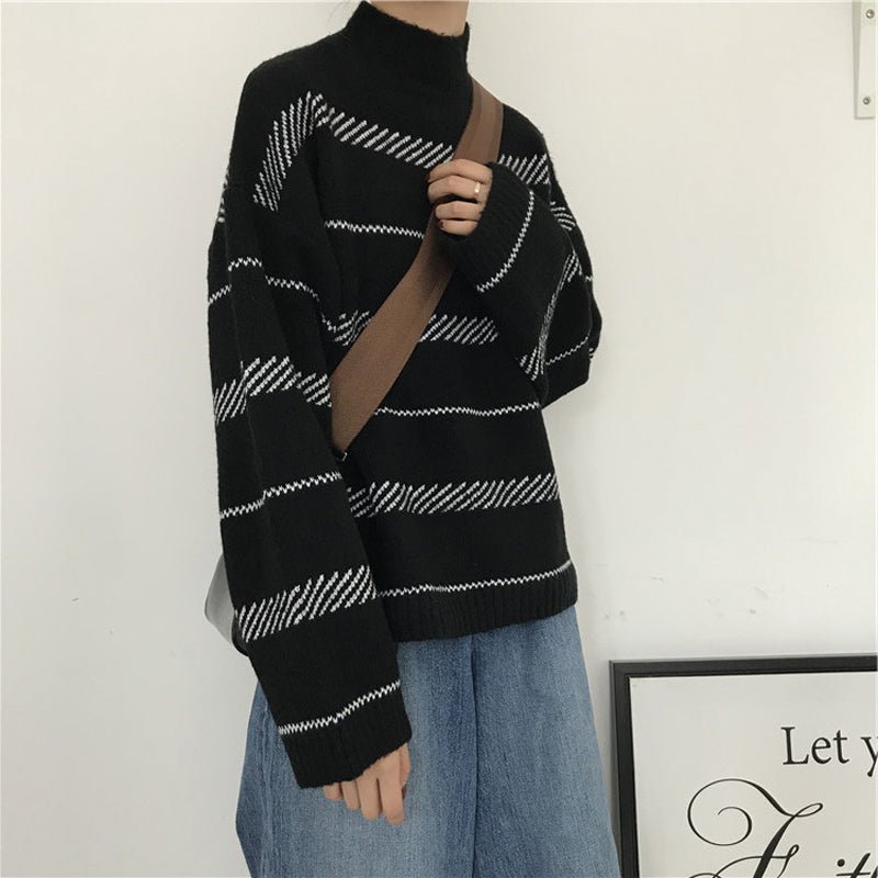 best Retro sweater turtleneck striped sweater 0 shop online at M2K Trends for