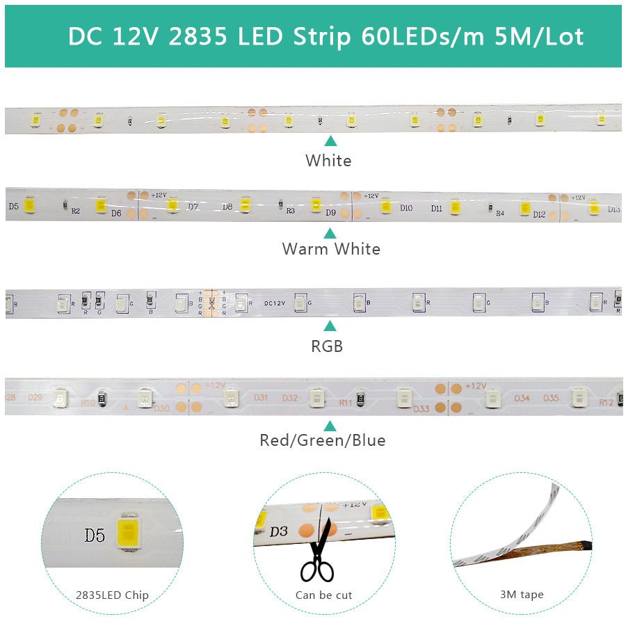 best RGB 300 LED strip light 5m 60LEDs/m 5050 SMD 2835 White Warm White Red Lighting shop online at M2K Trends for LED Lighting