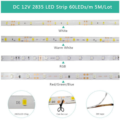 best RGB 300 LED strip light 5m 60LEDs/m 5050 SMD 2835 White Warm White Red Lighting shop online at M2K Trends for LED Lighting