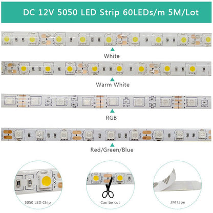 best RGB 300 LED strip light 5m 60LEDs/m 5050 SMD 2835 White Warm White Red Lighting shop online at M2K Trends for LED Lighting