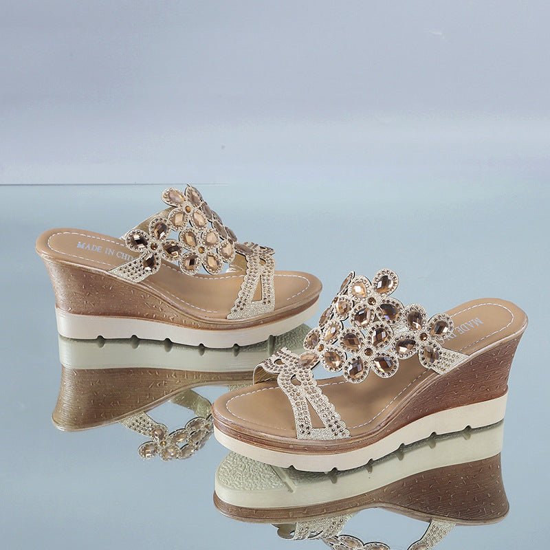 best Rhinestone Platform Sandals And Slippers With Slope Heels 0 shop online at M2K Trends for