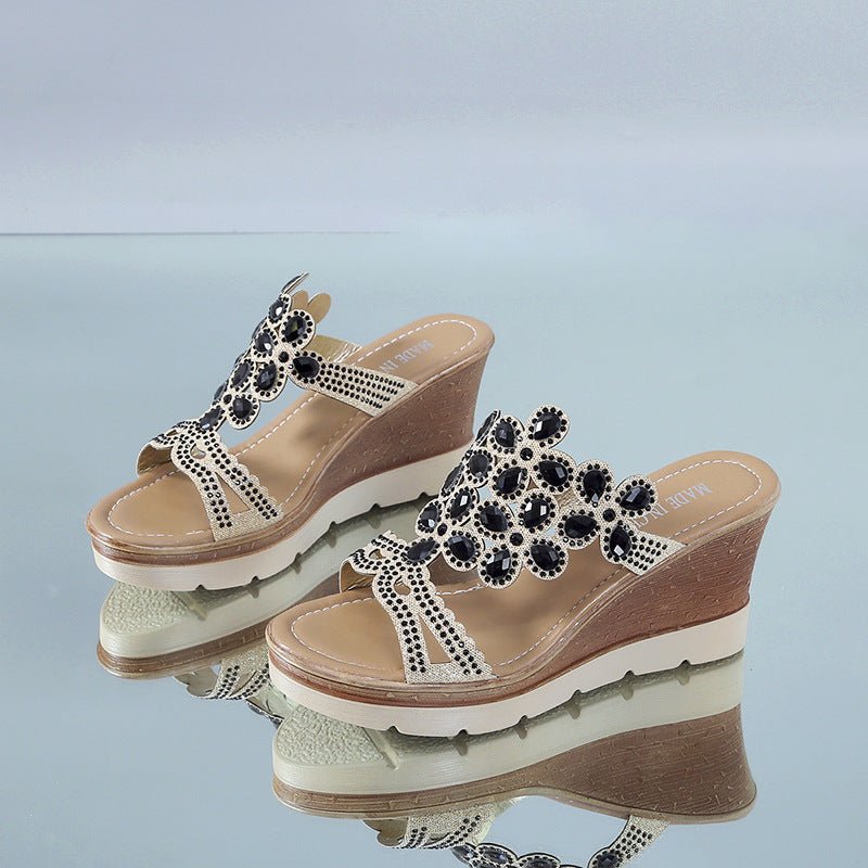 best Rhinestone Platform Sandals And Slippers With Slope Heels 0 shop online at M2K Trends for