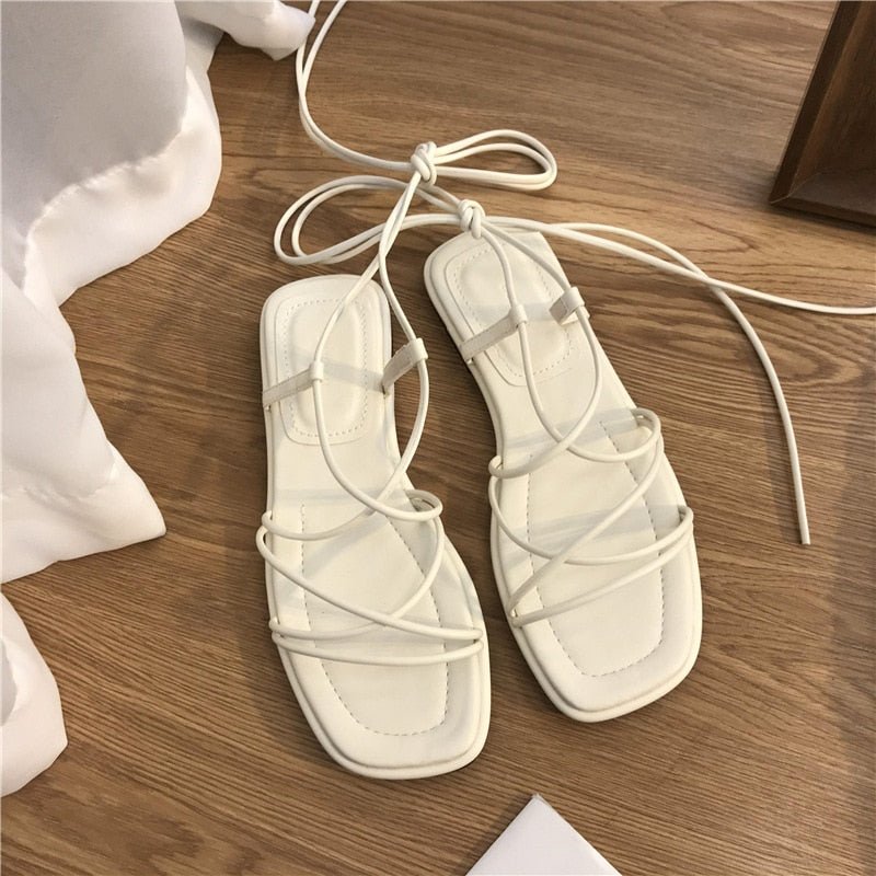 best Roman Sandals Women&#39;s 2023 Summer New Fashion Flat Open Toe Cross Tie Shoes Casual Elegant Dress Lace Up Beach Gladiator Sandals 0 shop online at M2K Trends for