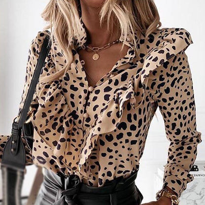 best Ruffled Polka Dot Print Women Blouses Autumn Single Breasted Long Sleeve Female Blouse 2021 Elegant Office Ladies Tops Clothes Women`s Blouse shop online at M2K Trends for Women`s blouse