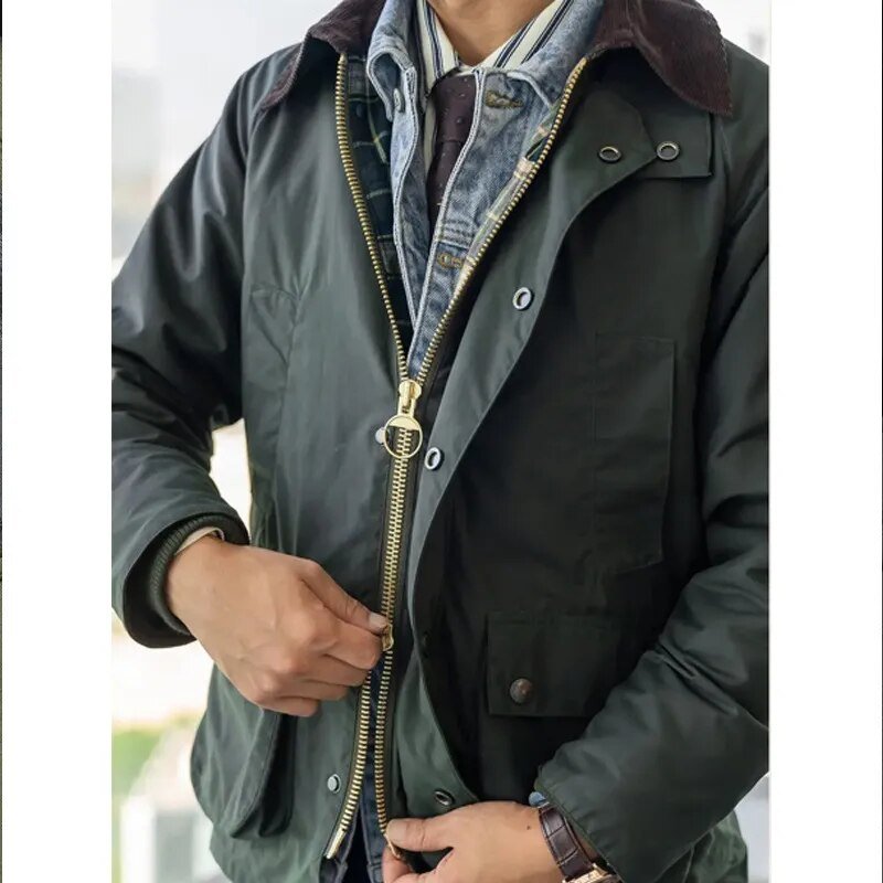 best Safari Jacket Men Waterproof Vintage Wax Jacket Windbreaker Coat Retro Clothing Casual Wear Collar Fold On Jacket shop online at M2K Trends for