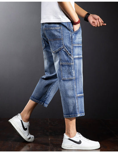 best Seven Points Denim Shorts Men Straight Loose Over The Knee Medium Pants Fat Guy Pants 0 shop online at M2K Trends for