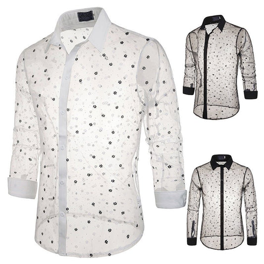 best Sexy Black Lace Shirt Men New See Through Mens Dress Shirts Clothing shop online at M2K Trends for mens shirt