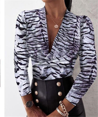 best Sexy Long Sleeve V-neck Leopard Print Ladies Blouse Clothing shop online at M2K Trends for