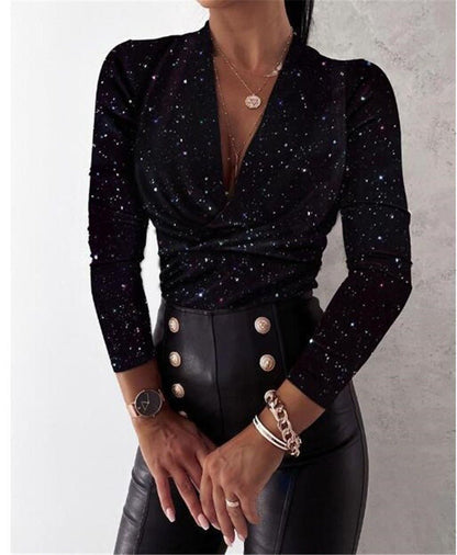 best Sexy Long Sleeve V-neck Leopard Print Ladies Blouse Clothing shop online at M2K Trends for