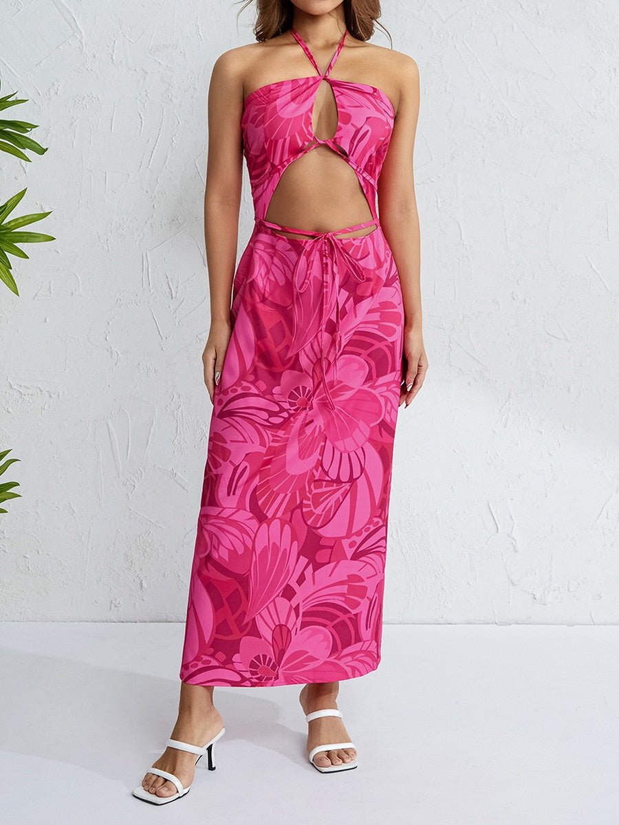 best Sexy Women Summer Sleeveless Dress Solid Color Cross Halter Neck Cutout Split Hem Long Dress For Club Party Beachwear Hot Sale 0 shop online at M2K Trends for