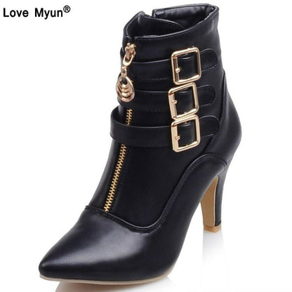 best Shoes Women Boots Spring High Heels Ankle Boots Pointed Toe Buckle Boots Zip Ladies Shoes White Big Size rtg5 women's shoes shop online at M2K Trends for women shoes