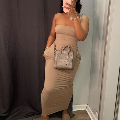 best Simenual Wrap Chest Solid Basic Tight Fitted Maxi Dresses Pocket Baddie Clothes Fashion Clubwear Bodycon Long Dress 2021 Summer 0 shop online at M2K Trends for