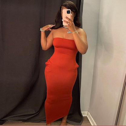 best Simenual Wrap Chest Solid Basic Tight Fitted Maxi Dresses Pocket Baddie Clothes Fashion Clubwear Bodycon Long Dress 2021 Summer 0 shop online at M2K Trends for