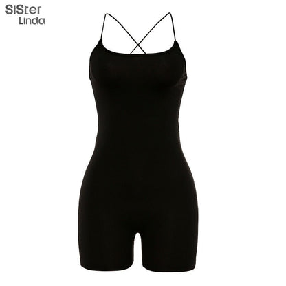 best Sisterlinda Black Skinny Spaghetti Strap Women Rompers Bar Club Bodycon Bodysuit Jjumpsuits Bbody Femme Clothes Streetwear Mujer 0 shop online at M2K Trends for