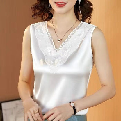 best Sleeveless Faux Satin Silk Tank Tops Women Summer Backless Camisole Spaghetti Strap Top Women Halter V Neck Basic White Cami 0 shop online at M2K Trends for