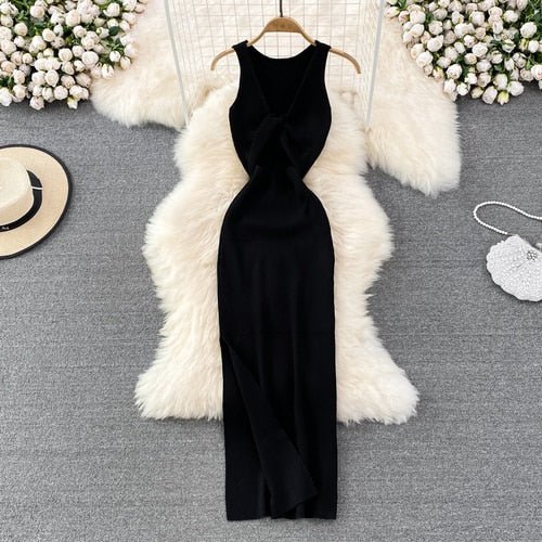 best Sleeveless Hollow Split Wrap Dress Midi Sexy Fashion Elastic Tight Party Elegant Vestidos Chic Beach Vacation Summer Women Dress 0 shop online at M2K Trends for