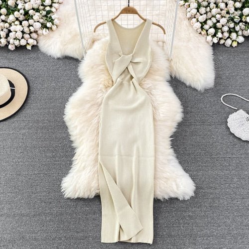 best Sleeveless Hollow Split Wrap Dress Midi Sexy Fashion Elastic Tight Party Elegant Vestidos Chic Beach Vacation Summer Women Dress 0 shop online at M2K Trends for