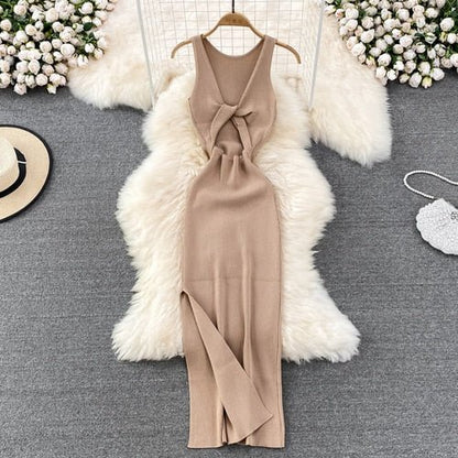 best Sleeveless Hollow Split Wrap Dress Midi Sexy Fashion Elastic Tight Party Elegant Vestidos Chic Beach Vacation Summer Women Dress 0 shop online at M2K Trends for