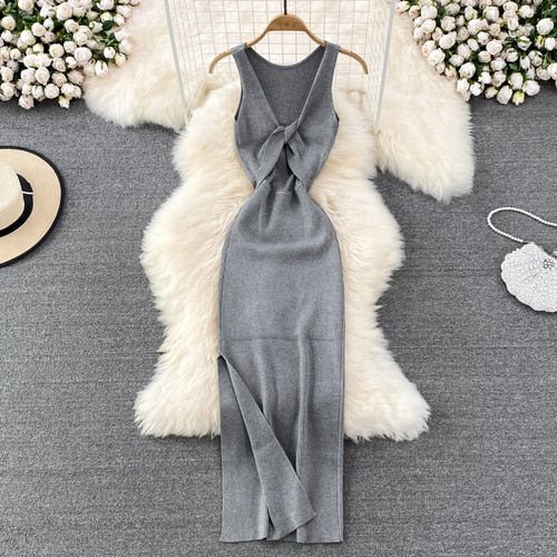 best Sleeveless Hollow Split Wrap Dress Midi Sexy Fashion Elastic Tight Party Elegant Vestidos Chic Beach Vacation Summer Women Dress 0 shop online at M2K Trends for