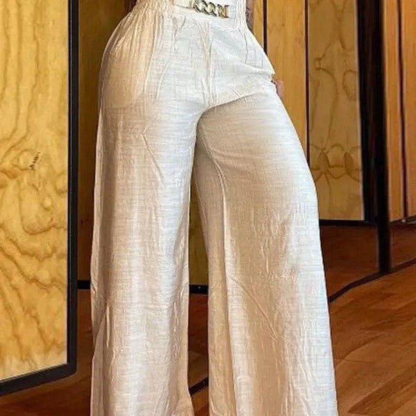 best Solid Color White Wide-leg High-waisted Trousers Loose Women Casual Cargo Pants shop online at M2K Trends for women cargo pants