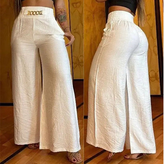 best Solid Color White Wide-leg High-waisted Trousers Loose Women Casual Cargo Pants shop online at M2K Trends for women cargo pants