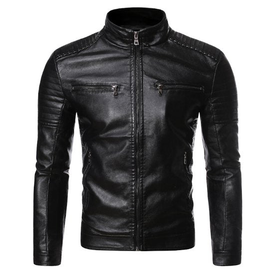 best Stand collar motorcycle leather jacket 0 shop online at M2K Trends for