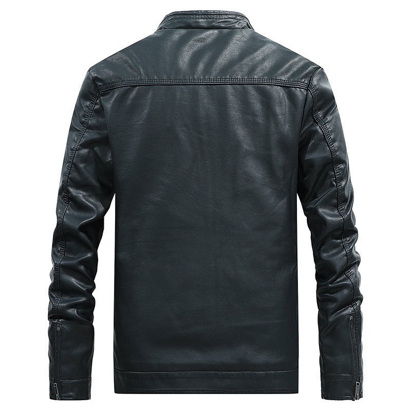 best Stand-up collar solid color large size leather men's jacket 0 shop online at M2K Trends for