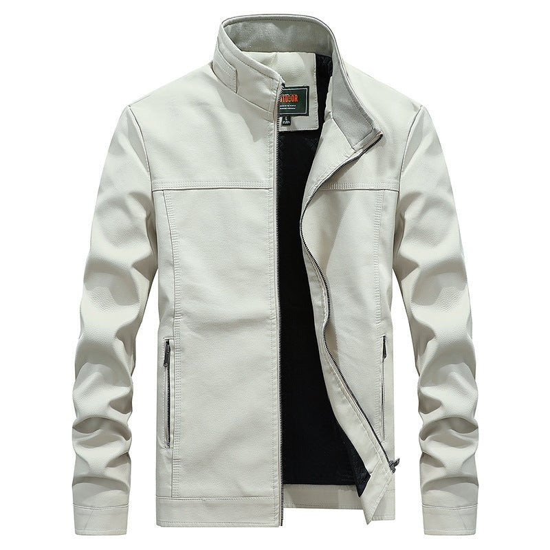 best Stand-up collar solid color large size leather men's jacket 0 shop online at M2K Trends for