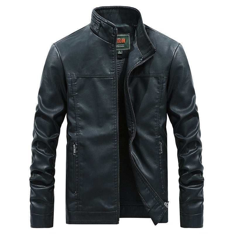 best Stand-up collar solid color large size leather men's jacket 0 shop online at M2K Trends for
