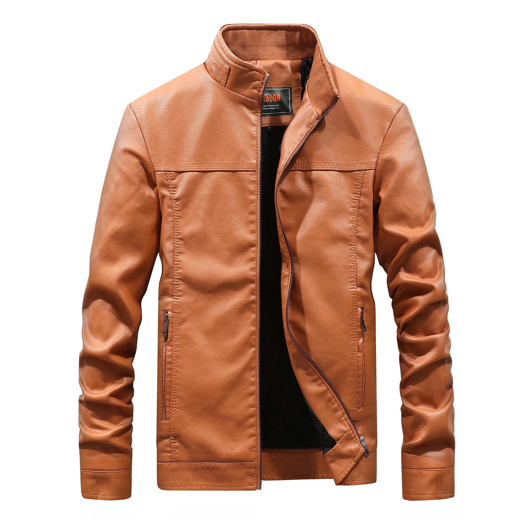 best Stand-up collar solid color large size leather men's jacket 0 shop online at M2K Trends for