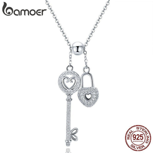 best Sterling Silver Key of Heart Lock Chain Pendant Necklaces for Women Sterling Silver Jewelry Collar SCN290 0 shop online at M2K Trends for