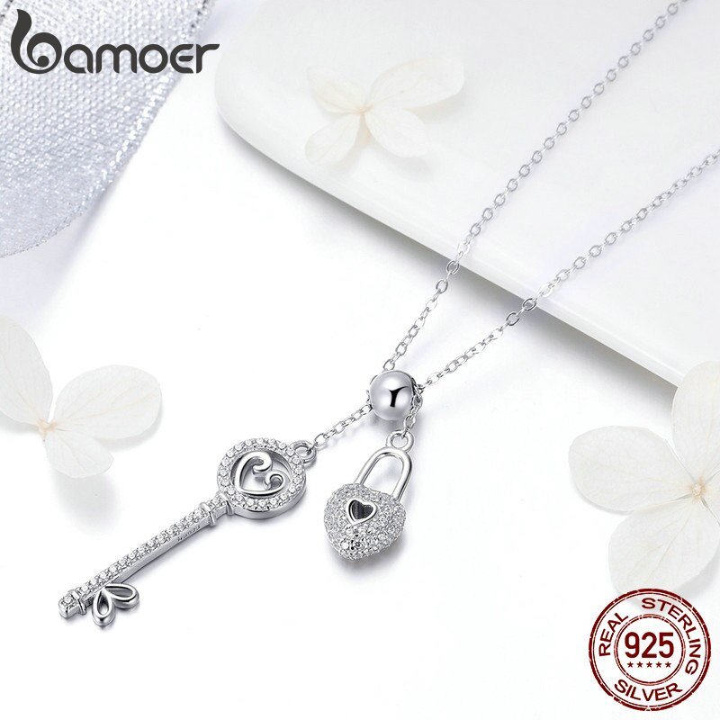 best Sterling Silver Key of Heart Lock Chain Pendant Necklaces for Women Sterling Silver Jewelry Collar SCN290 0 shop online at M2K Trends for