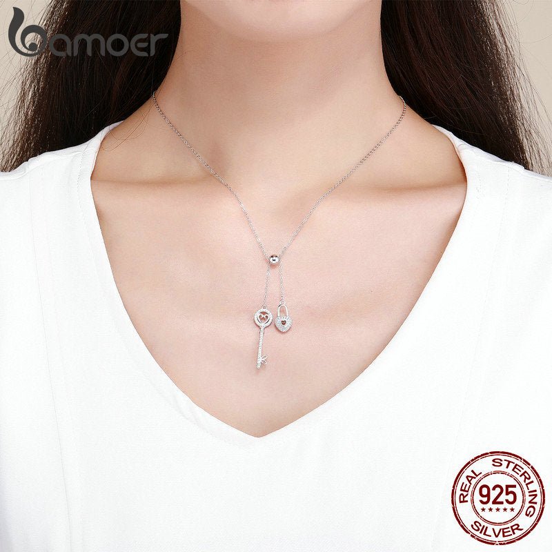 best Sterling Silver Key of Heart Lock Chain Pendant Necklaces for Women Sterling Silver Jewelry Collar SCN290 0 shop online at M2K Trends for