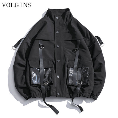 best Streetwear Hip Hop Military Jacket Men Spring Solid Bomber Jacket Coat Men 2022 Ribbons Windbreaker Casual Cargo Workout Coat 0 shop online at M2K Trends for