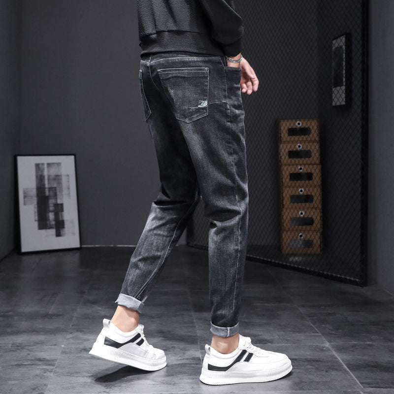 best Stretch Slim Pants Korean Casual Trend All-match Black Pants Men 0 shop online at M2K Trends for