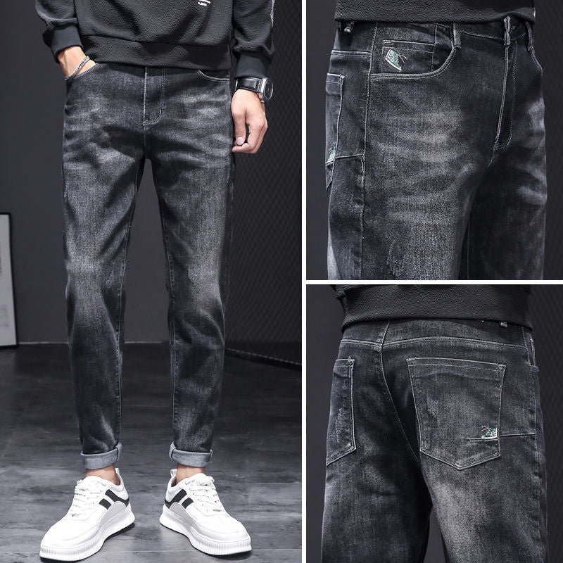 best Stretch Slim Pants Korean Casual Trend All-match Black Pants Men 0 shop online at M2K Trends for