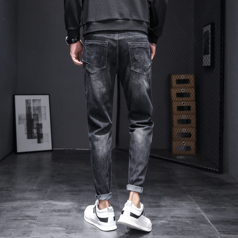 best Stretch Slim Pants Korean Casual Trend All-match Black Pants Men 0 shop online at M2K Trends for