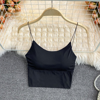 best Summer Bra Ice Silk Crop Tops Sports Spaghetti Strap Vest Top Women Sexy Built In Bra Off Shoulder Sleeveless Camisole Underwear 0 shop online at M2K Trends for