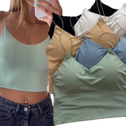 best Summer Bra Ice Silk Crop Tops Sports Spaghetti Strap Vest Top Women Sexy Built In Bra Off Shoulder Sleeveless Camisole Underwear 0 shop online at M2K Trends for