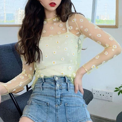 best Summer New Women Sunscreen Inner Wear Chiffon mesh Shirt Thin Shirt Butterfly Perspective Mesh Half-high Tops mesh bottom shirt 0 shop online at M2K Trends for