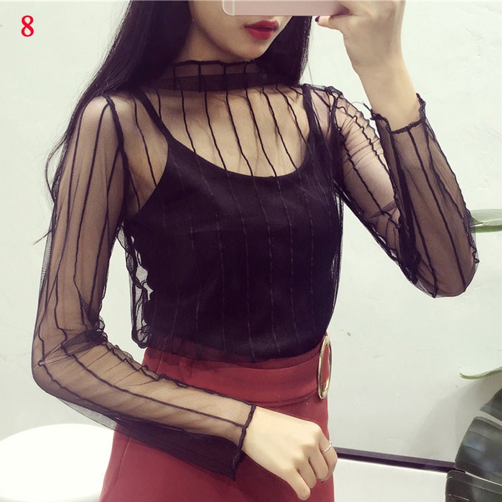 best Summer New Women Sunscreen Inner Wear Chiffon mesh Shirt Thin Shirt Butterfly Perspective Mesh Half-high Tops mesh bottom shirt 0 shop online at M2K Trends for