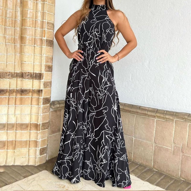 best Summer Sexy Halterneck Bodycon Sleeveless High Jumpsuit 2022 Women Abstract Print Jumpsuit Chic Streetwear Wide Leg Romper Mujer 0 shop online at M2K Trends for