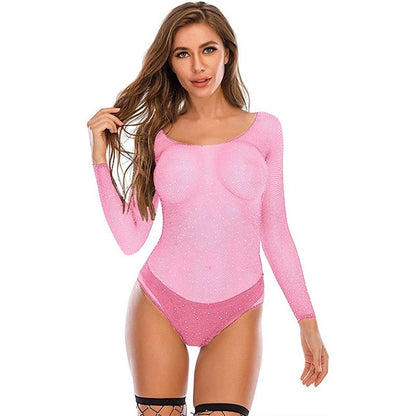 best Summer Sexy Lingerie Rhinestones Slash Neck Sexy Teddy Bodysuit Temptation Mesh Full Sleeve Backless Slim Transparent Body Suits 0 shop online at M2K Trends for