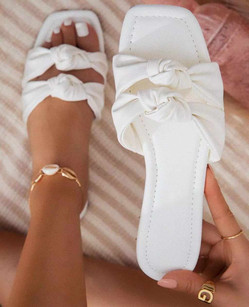 best Summer Women Sandals Outdoor Plus Size 43 Open Toe Flat Slippers Women Square Head Bow Beach Women Shoes Zapatos De Mujer slippers shop online at M2K Trends for